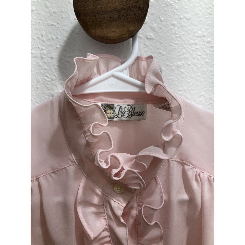 VTG La Blouse 80s Pink Button Up Ruffled Short Sleeve Women's Small Coquette - Picture 3 of 11